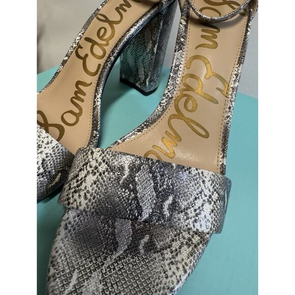 Sam Edelman Women's Size 9.5 Silvertone Python Embossed Leather block heel - Picture 3 of 9